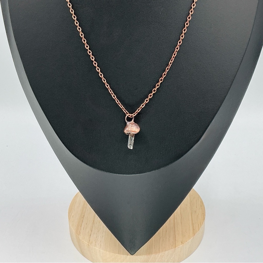 Copper Necklace Mushroom Fungi Quartz Crystal Gem Handmade Jewelry Pendant #C